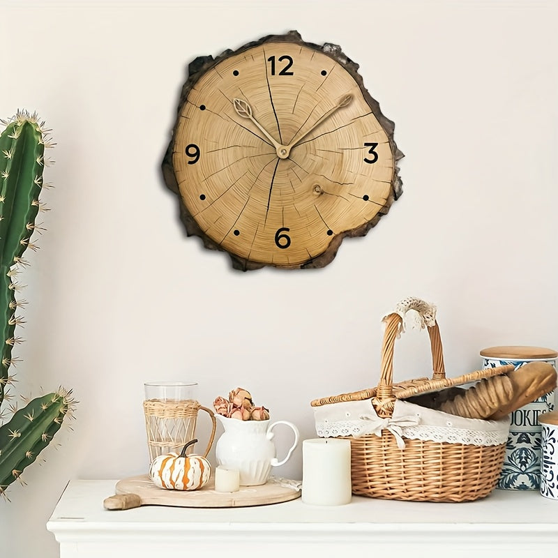 Relógio de Parede em Fatia de Madeira Rústica | Decoração de Casa com Design de Tronco Natural