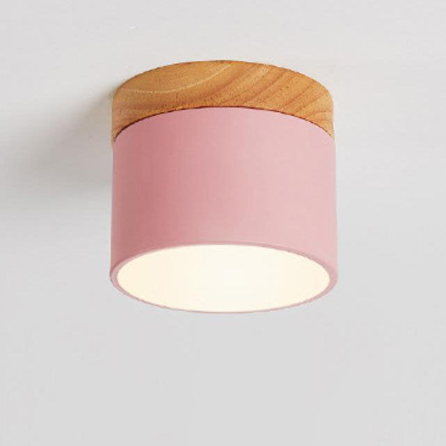 Skandinavische Macaron LED-Deckenleuchte | Holz-Akzent Aufbaustrahler