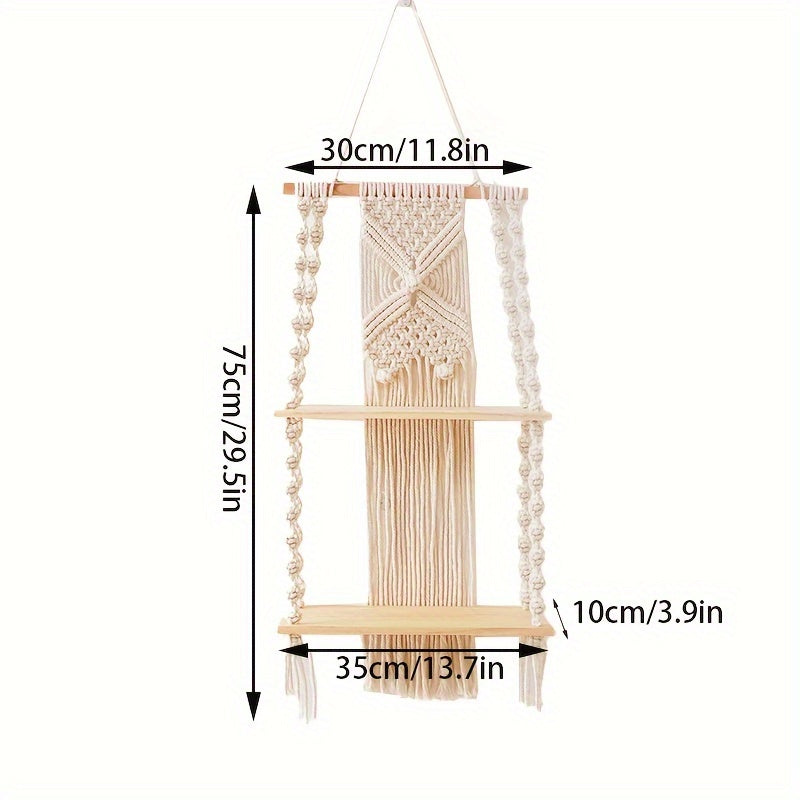 Mensola da parete Boho in macramè | Scaffale sospeso a 2 livelli