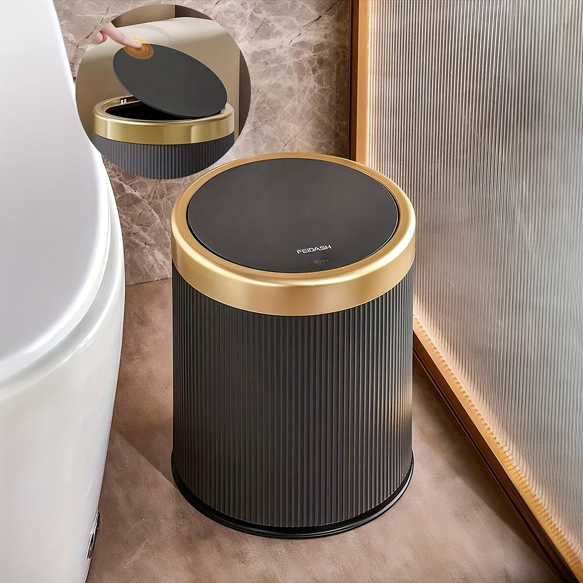 Lixeira Oval de Luxo | Contentor de Resíduos com Tampa de Pressão e Balde Duplo Interior