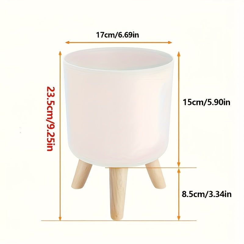 Vaso Moderno Rotondo con Gambe in Legno | Vaso Decorativo per Piante da Interno e Esterno