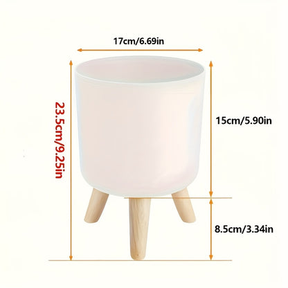 Vaso Moderno Rotondo con Gambe in Legno | Vaso Decorativo per Piante da Interno e Esterno