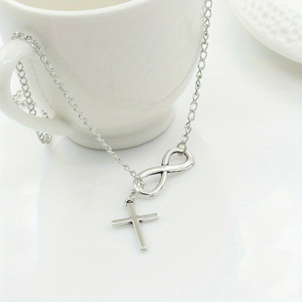 Colar com Pendente de Cruz Prateado Vintage Presente para o Dia da Mãe