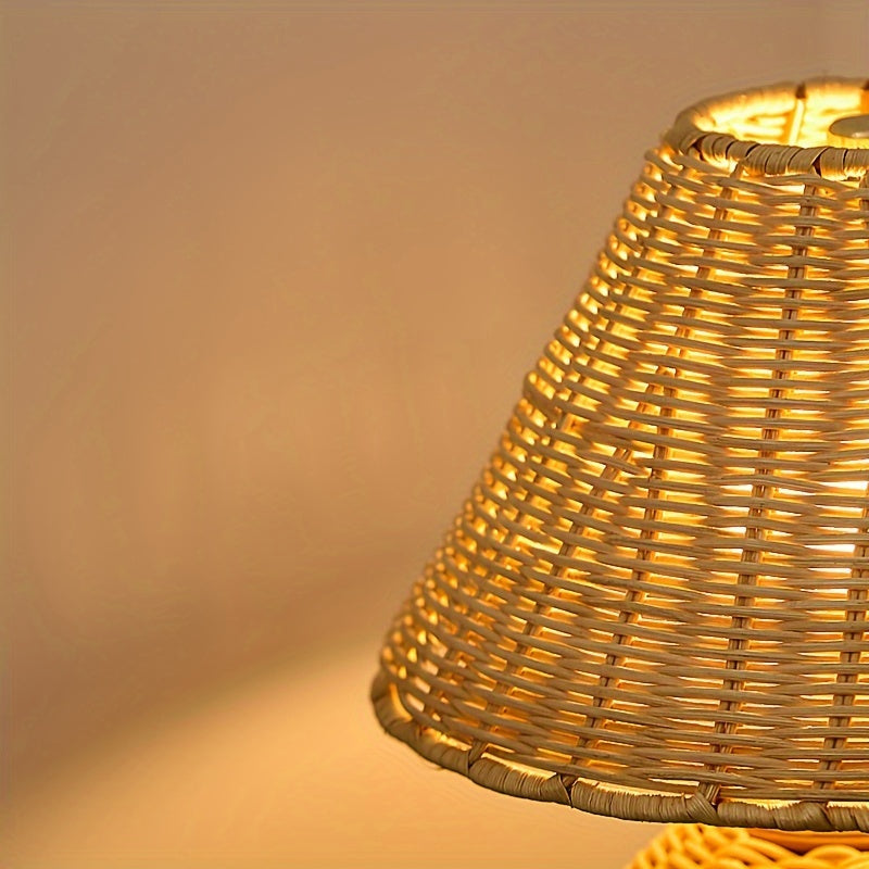 Schreibtischlampe aus Bambusgeflecht | USB-betriebenes Boho-Akzentlicht