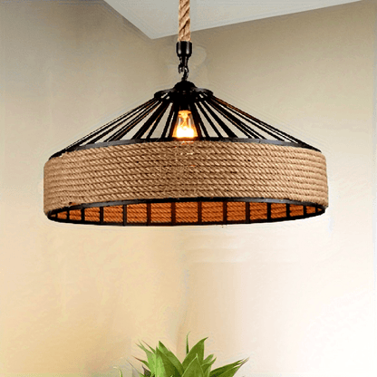 Rustikale Hängeleuchte aus Hanfseil | Vintage Bauernhaus-Deckenlampe