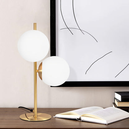 Lámpara de Mesa Moderna Dorada | Diseño de Globo de Vidrio Blanco