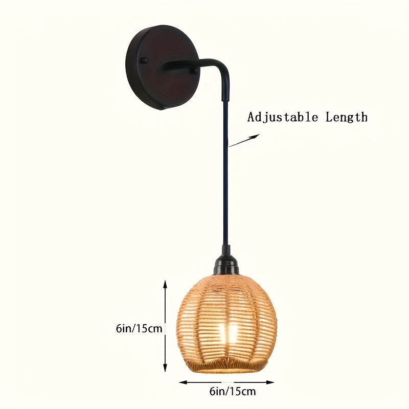 Boho Rattan Wandleuchte | Handgewebte Nachttisch- und Wohnzimmer-Wandleuchte