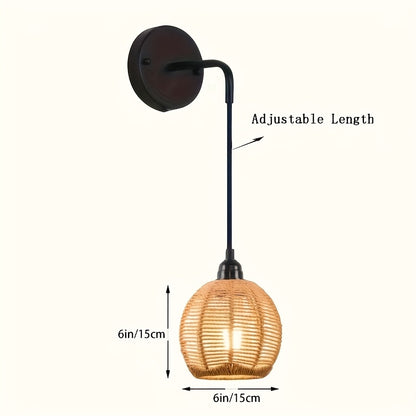Boho Rattan Wandleuchte | Handgewebte Nachttisch- und Wohnzimmer-Wandleuchte