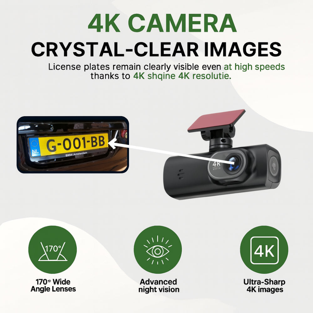 Cameră de bord 4K Ultra HD WiFi Viziune nocturnă GPS Recorder auto
