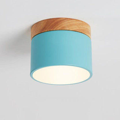 Skandinavische Macaron LED-Deckenleuchte | Holz-Akzent Aufbaustrahler