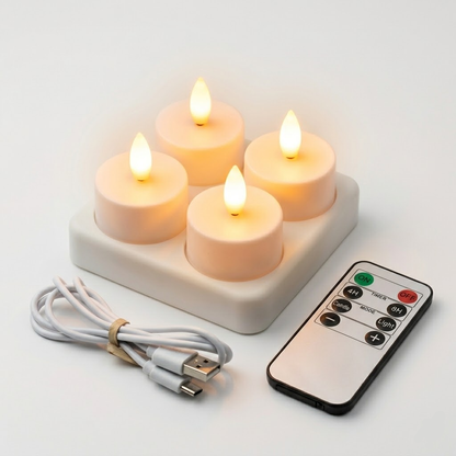 LED-Kerzen Flammenlos Set Fernbedienung Timer USB Wiederaufladbar