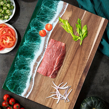 Tagliere in resina Wave | Tagliere per formaggi e portata in legno di acacia ispirato all'oceano