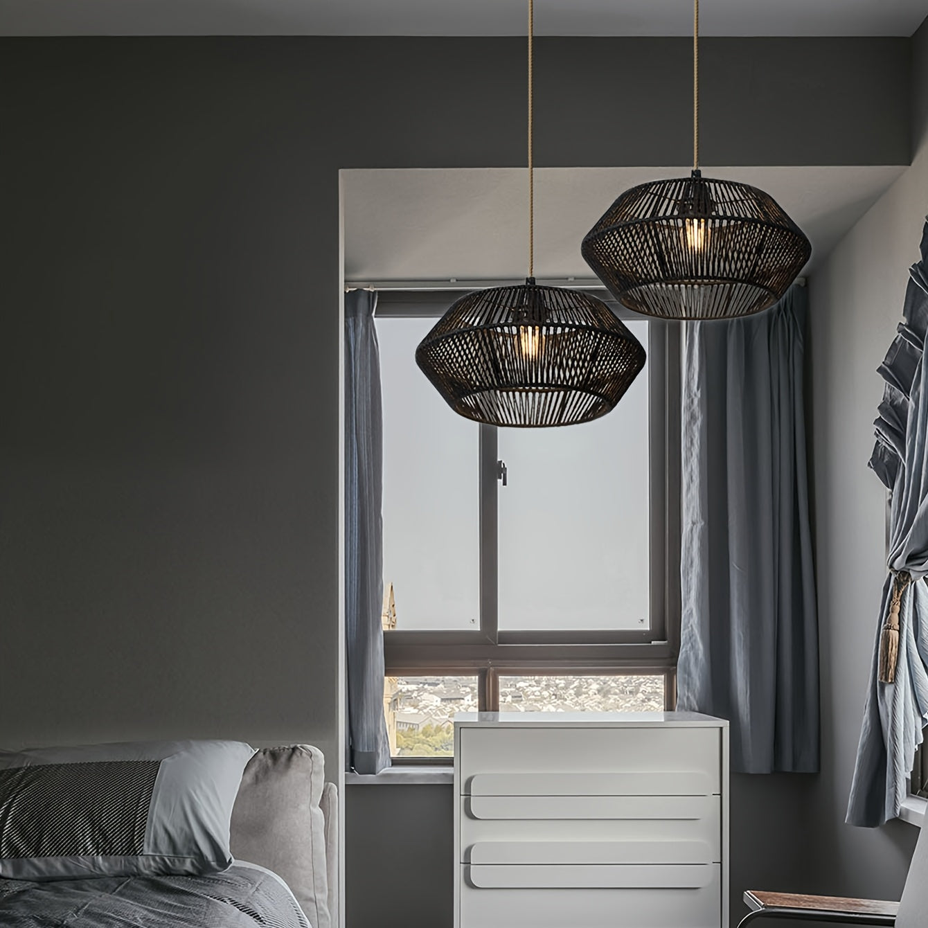 Abajur de Corda de Papel Tecido à Mão | Design Natural Moderno