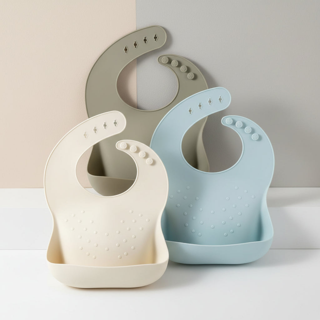 Bavaglino per Bambino in Silicone Regolabile Impermeabile per la Pappa