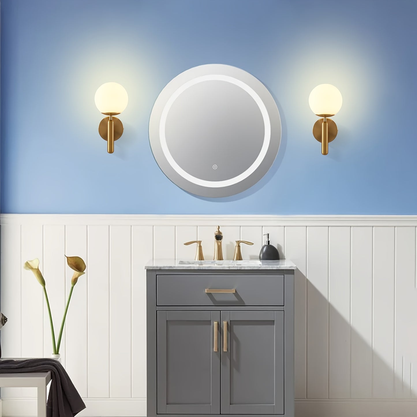 Moderne glasglobevæglampe | Poleret metal halvindbygget armatur
