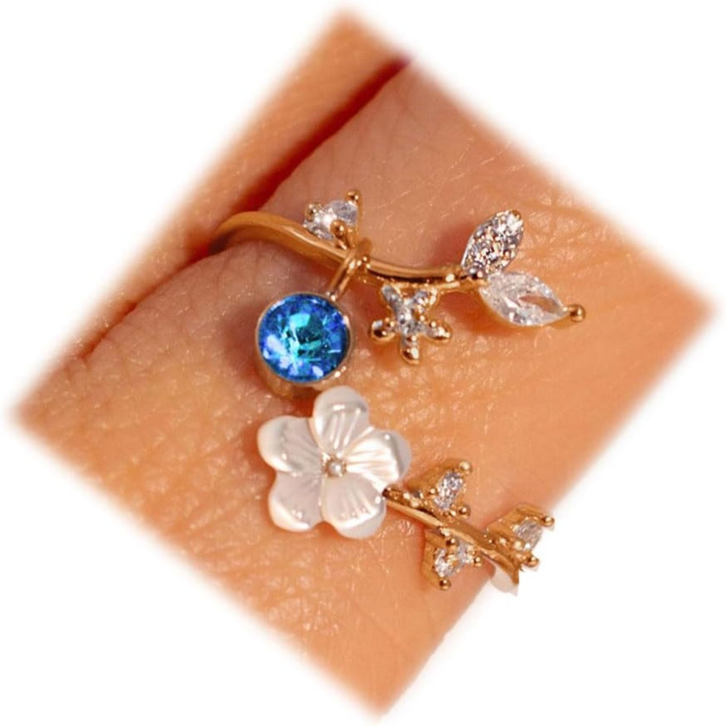 Anillo Ajustable con Piedra de Nacimiento y Flor de Circonita Cúbica Regalo para el Día de la Madre