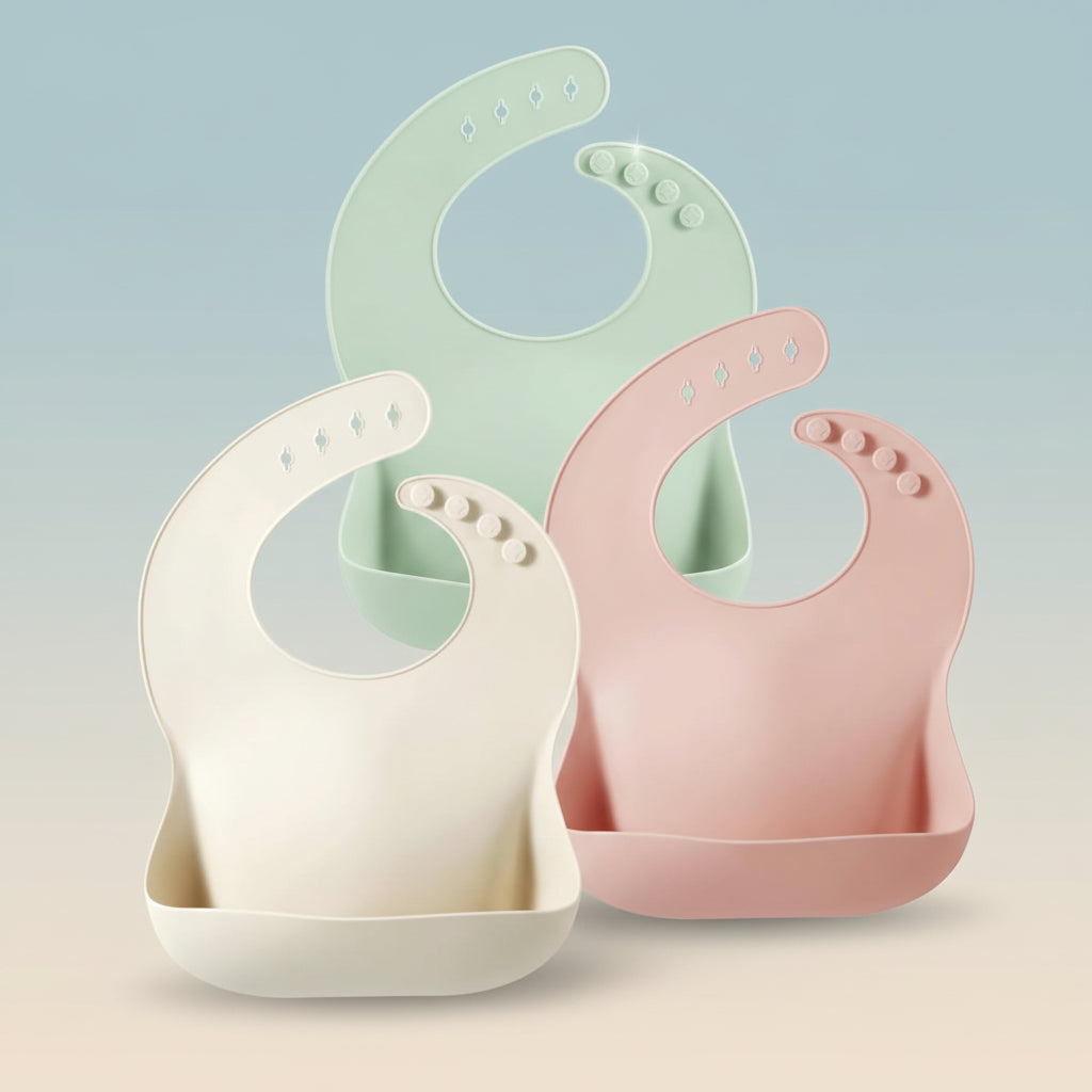 Bavaglino per Bambino in Silicone Regolabile Impermeabile per la Pappa