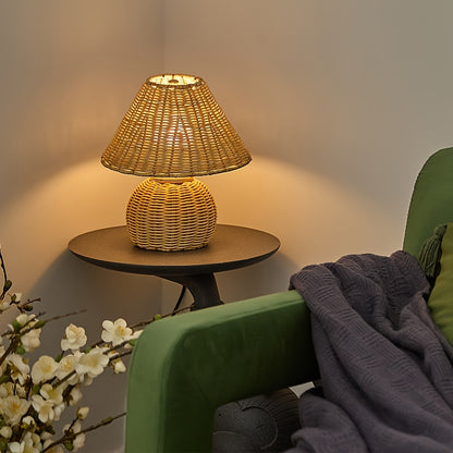 Schreibtischlampe aus Bambusgeflecht | USB-betriebenes Boho-Akzentlicht