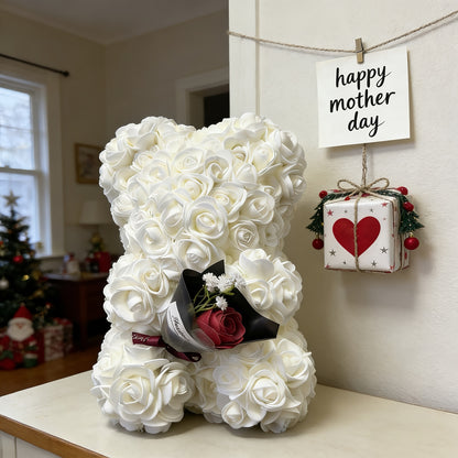 Presente Urso de Rosas do Dia da Mãe Urso de Peluche com Flor Artificial Decoração