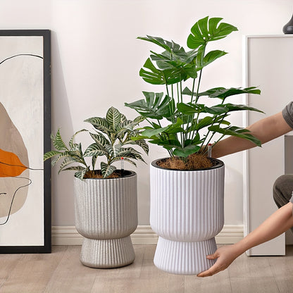 Hvid selvvandende blomsterpotte | Moderne vinrueglas-design plantekrukke med vandstandsmåler