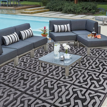 Tappeto Esterno Reversibile | Tappeto Moderno per Patio Nero e Grigio