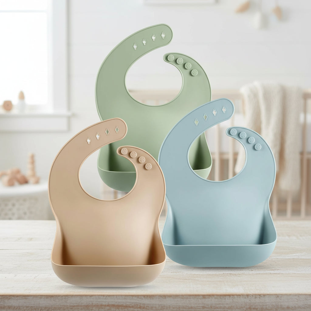 Bavaglino per Bambino in Silicone Regolabile Impermeabile per la Pappa