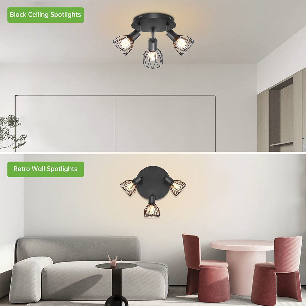 Industriel justerbar sort spotlight loftslampe | Vintage funktionalitet