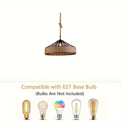 Rustikale Hängeleuchte aus Hanfseil | Vintage Bauernhaus-Deckenlampe
