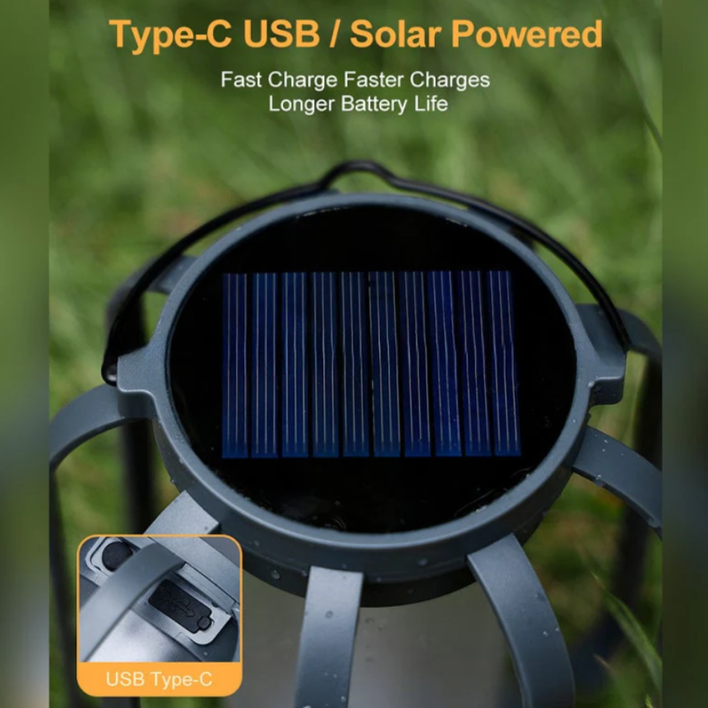 Lanterna Solar Suspensa Exterior Efeito Chama Decoração de Jardim