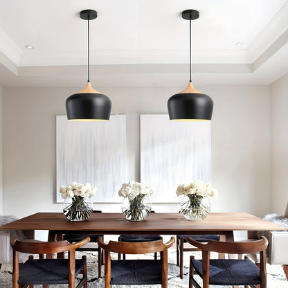 Modern Scandinavian Pendant Light | Iron & Wood Grain Design