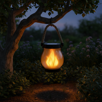 Lanterna Solar Suspensa Exterior Efeito Chama Decoração de Jardim