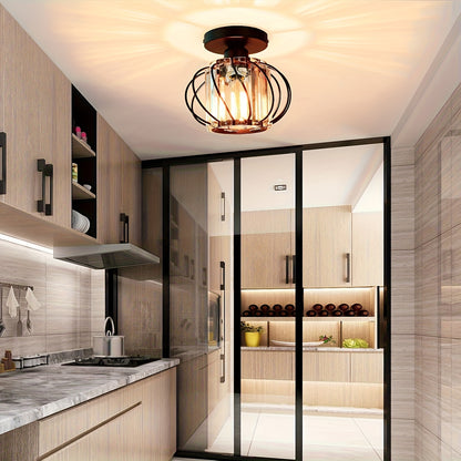 Modern Industrial Cage Ceiling Light | Elegant Semi Flush Mount Fixture