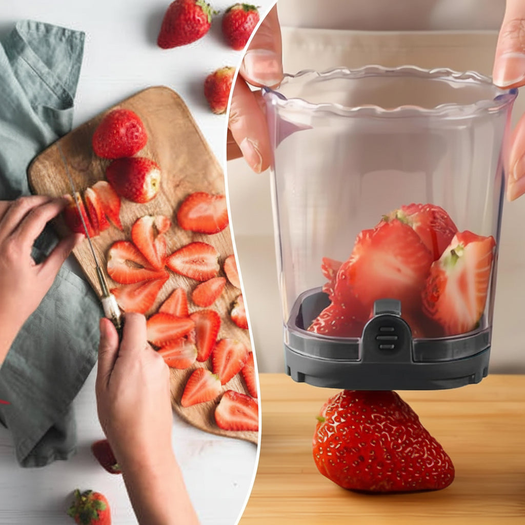 Cortador Frutas Acero Inoxidable 8 Cuchillas Rebanador Fresas