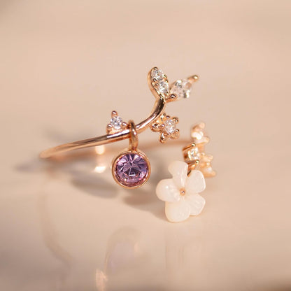 Anillo Ajustable con Piedra de Nacimiento y Flor de Circonita Cúbica Regalo para el Día de la Madre