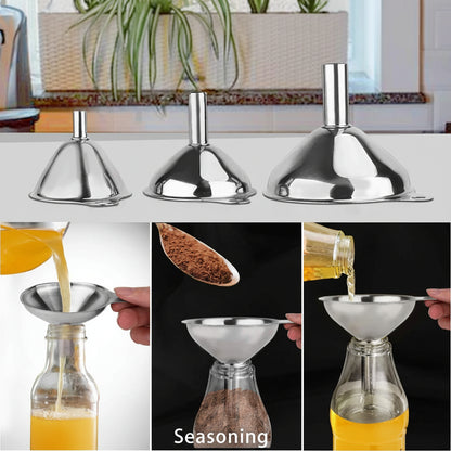 Stainless Steel Funnel Set 3 Sizes Kitchen Bottles Spices