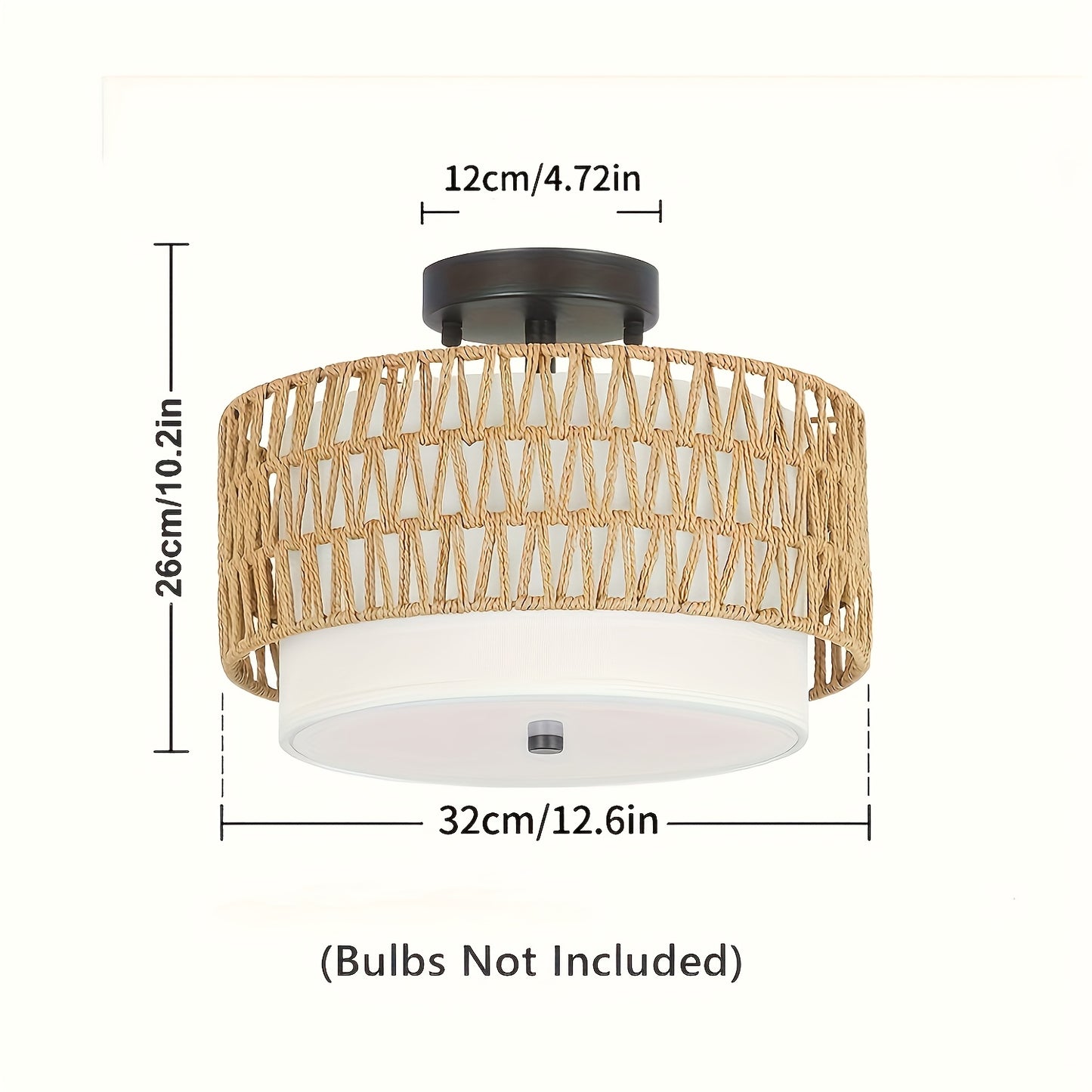 Lámpara de Techo Boho de Ratán | Montaje Semi-Empotrado con Pantalla de Lino