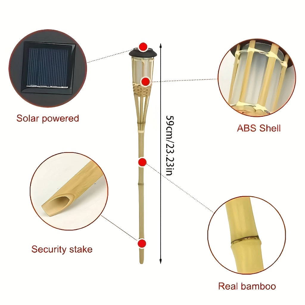 Solar Bambus-Flammenlichter (2er-Pack) | 12-LED Solar-Gartenlaternen für den Außenbereich