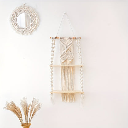 Mensola da parete Boho in macramè | Scaffale sospeso a 2 livelli