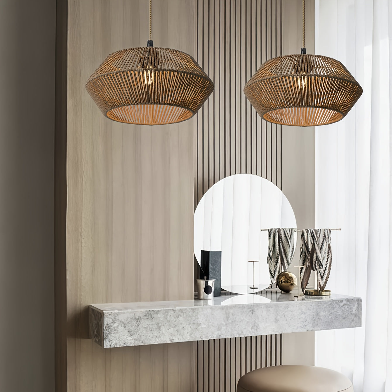 Abajur de Corda de Papel Tecido à Mão | Design Natural Moderno