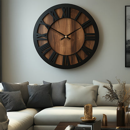 Reloj de Pared Vintage de Madera | Diseño con Números Romanos