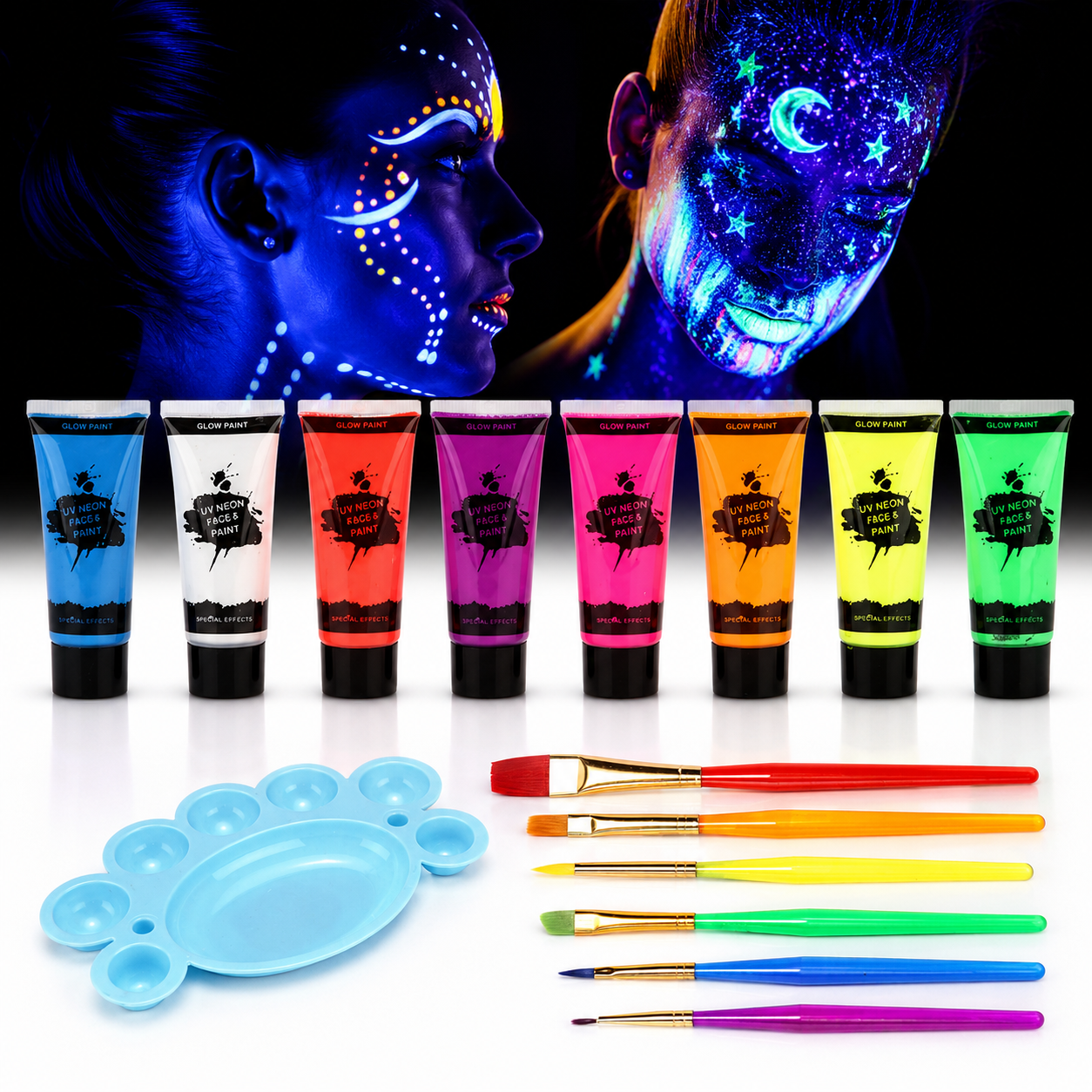 Set de pintura corporal UV que brilla en la oscuridad para fiestas y festivales