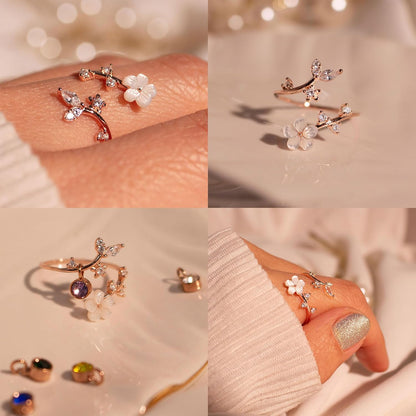 Anillo Ajustable con Piedra de Nacimiento y Flor de Circonita Cúbica Regalo para el Día de la Madre