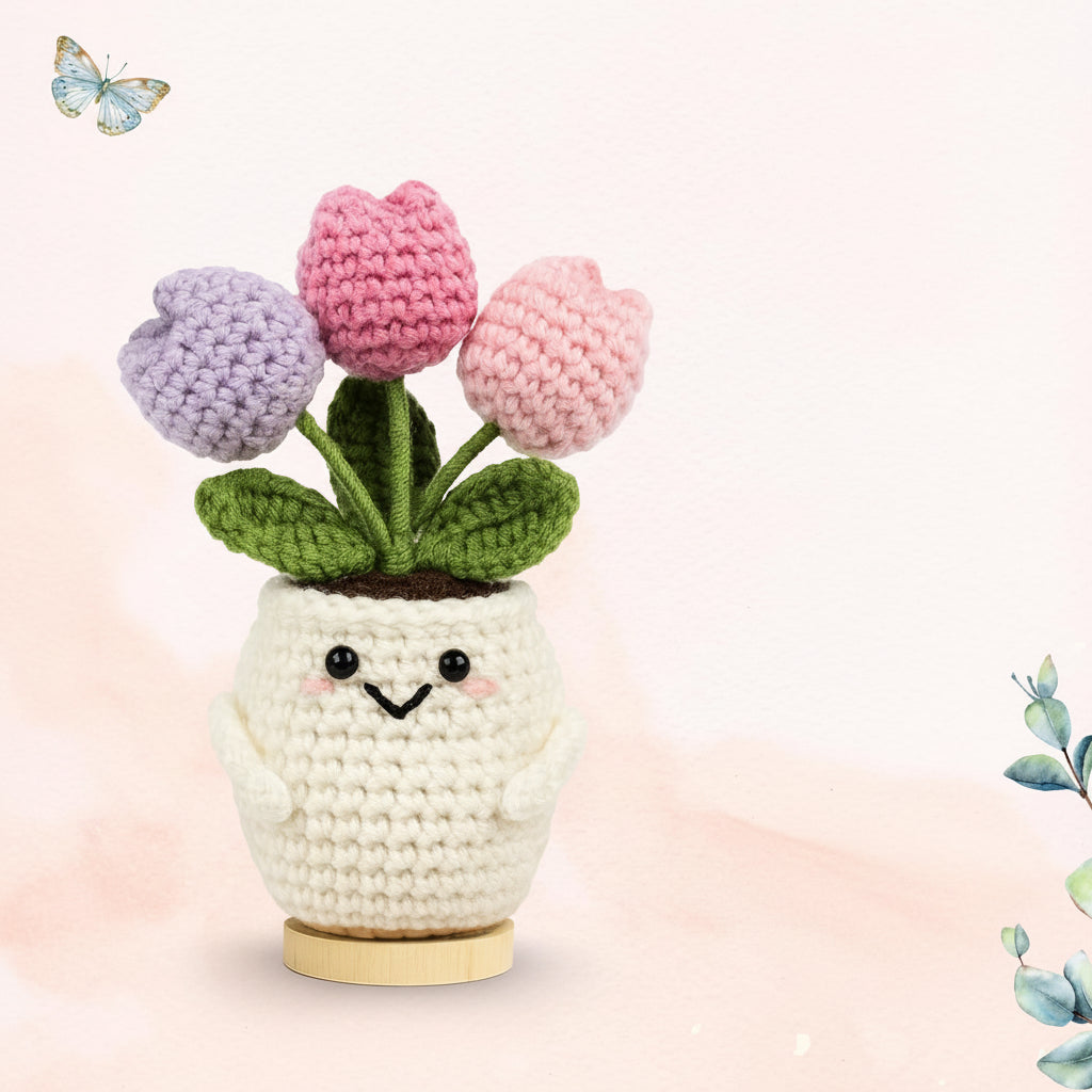 Presentes para o Dia da Mãe Flor em Croché Decoração de Secretária Feita à Mão