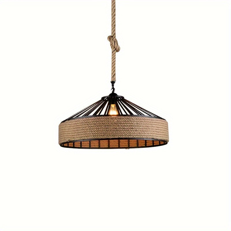 Rustikale Hängeleuchte aus Hanfseil | Vintage Bauernhaus-Deckenlampe