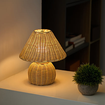 Schreibtischlampe aus Bambusgeflecht | USB-betriebenes Boho-Akzentlicht