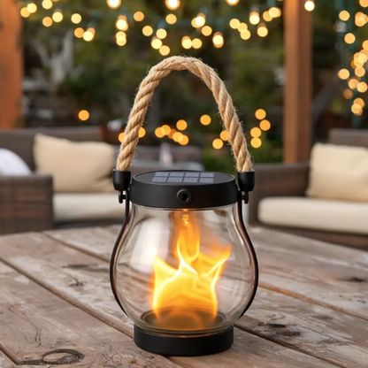 Lanterna Solar Suspensa Exterior Efeito Chama Decoração de Jardim
