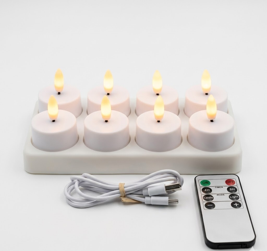 LED-Kerzen Flammenlos Set Fernbedienung Timer USB Wiederaufladbar