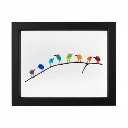 Tablou decorativ cu ramă, sticlă de mare, pasăre și lemn plutitor, decor costier