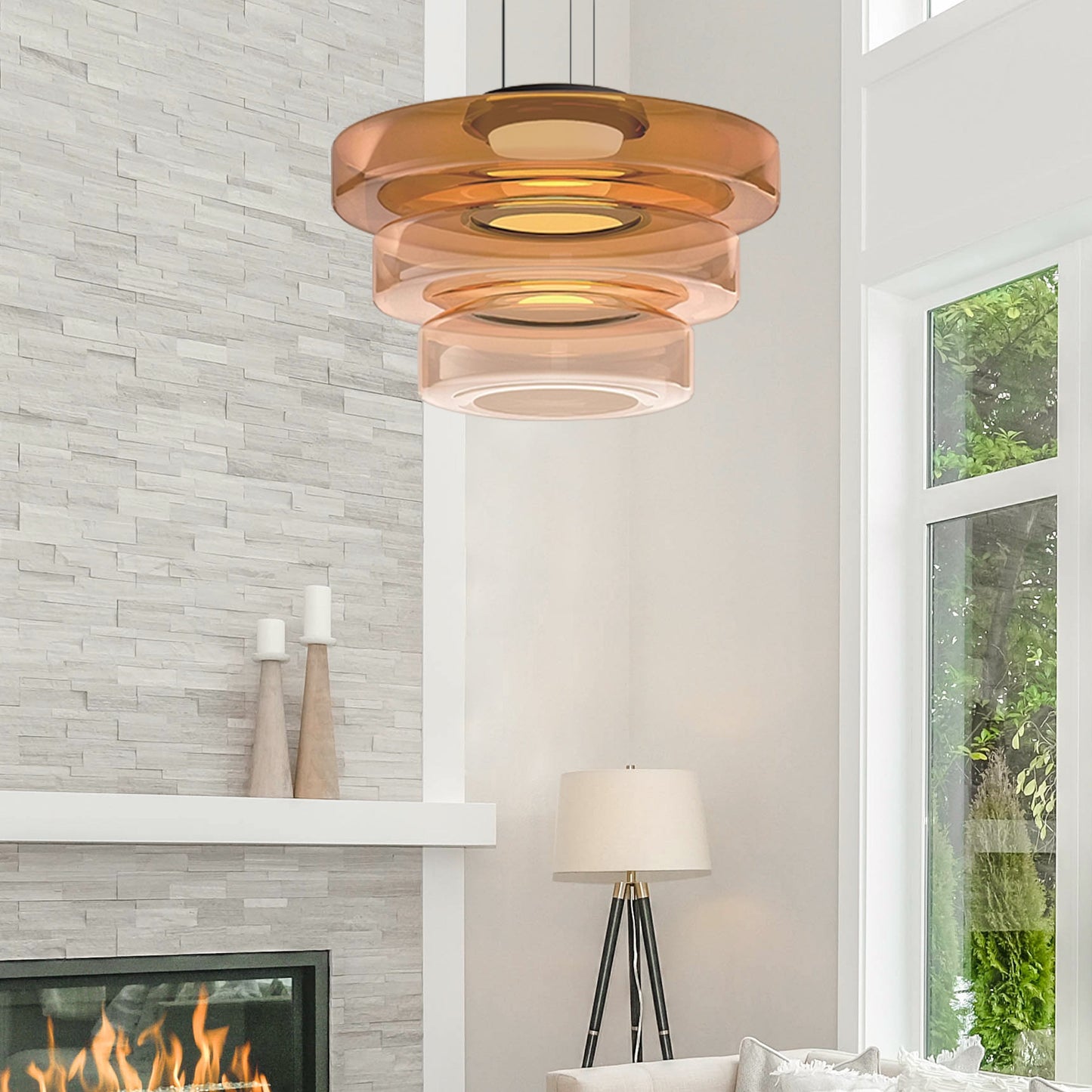 Bauhaus Glas-Pendelleuchte | Moderne geschichtete LED-Hängelampe
