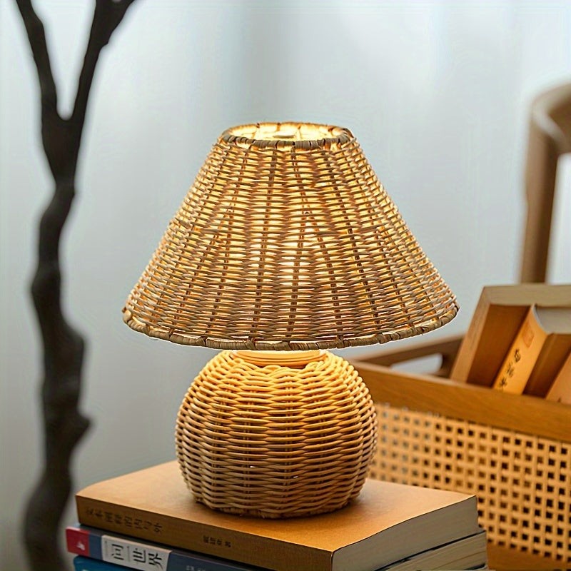Schreibtischlampe aus Bambusgeflecht | USB-betriebenes Boho-Akzentlicht